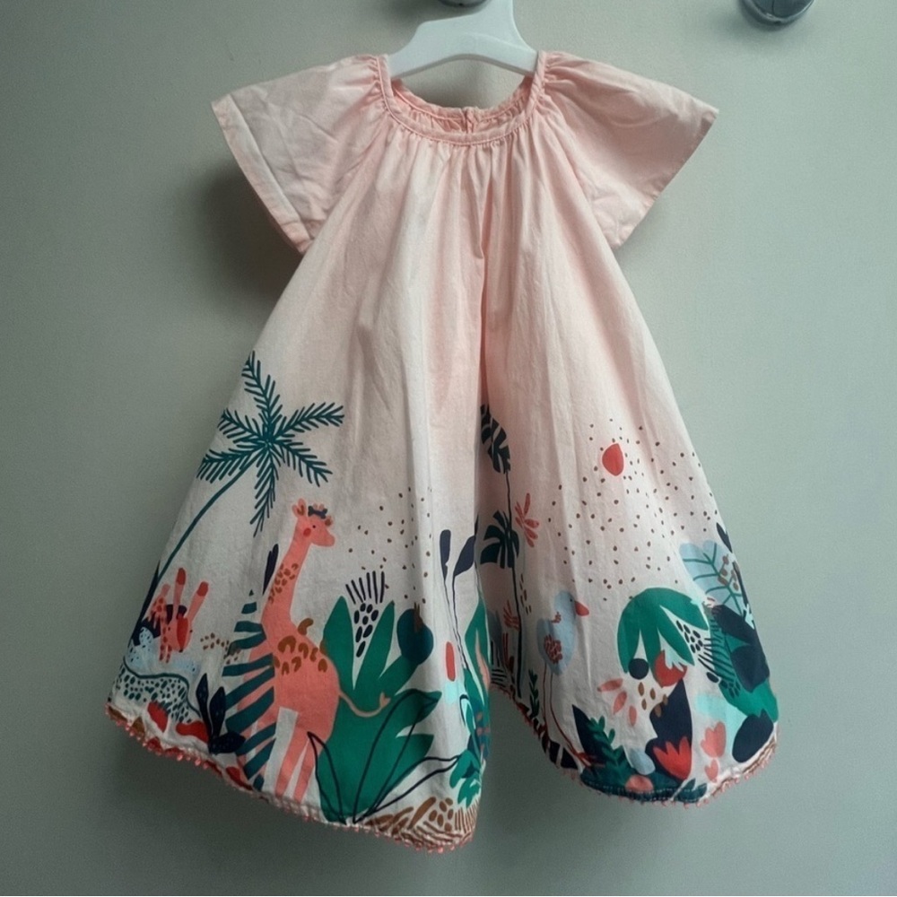 Catimini Light Pink Little Girls Tropical Jungle Swingy Spring Sundress- SZ 4
